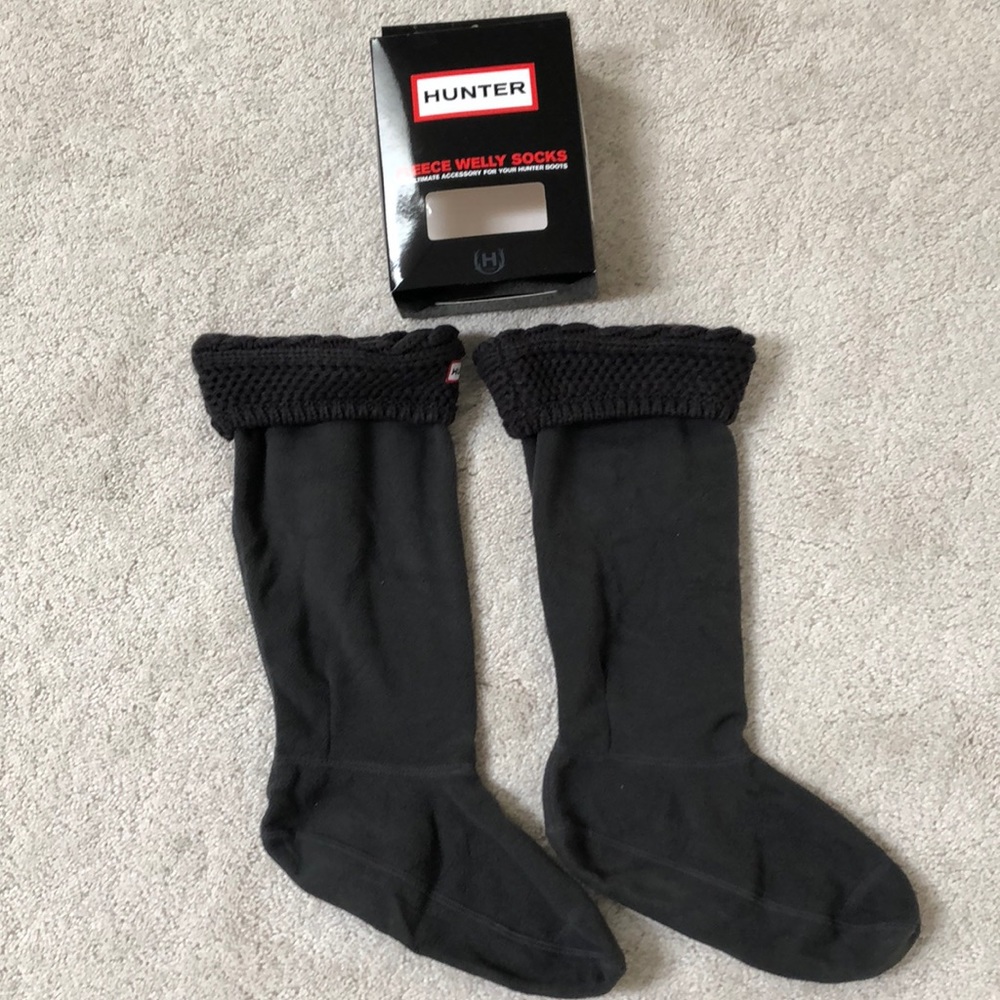 Hunter Moss Cable-Cuff Fleece Welly Socks Graphite